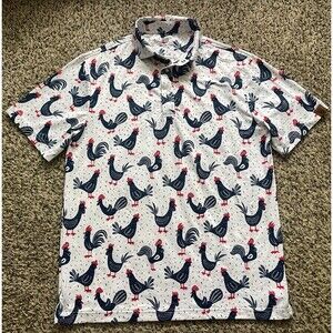 Iron Oak Apparel Polo Shirt Mens Small Pearl Snap Roosters